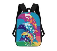sinyumoney Mochila Escolar Infantil Colorful Dolphins Art Print Mochila Escolar Infantil De Moda Informal Mochilas De Viaje Con Estampado 3D Divertidas Y Geniales Bolsas Para Libros 17inch