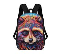 sinyumoney Mochila Escolar Infantil Colorful Raccoon Portrait-3 Mochila Infantil Estampada Mochila De Viaje Para Niños Y Niñas Mochila Escolar 17inch