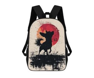 sinyumoney Mochila Escolar Infantil Con Estampado 3D, Bolsos De Viaje Bonitos Chihuahua Silhouette with Red Moon Mochilas Informales Para Exteriores Para Niñas Y Mujeres 17inch