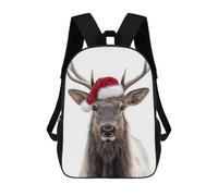 sinyumoney Mochila Escolar Infantil Con Estampado 3D, Bolsos De Viaje Bonitos Christmas Elk with Santa Hat Portrait Mochilas Informales Para Exteriores Para Niñas Y Mujeres 17inch