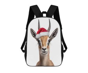 sinyumoney Mochila Escolar Infantil Con Estampado 3D, Bolsos De Viaje Bonitos Christmas Gazelle with Santa Hat Mochilas Informales Para Exteriores Para Niñas Y Mujeres 17inch