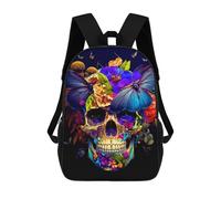 sinyumoney Mochila Escolar Infantil Con Estampado 3D, Bolsos De Viaje Bonitos Colorful Skull with Flowers And Butterflies Mochilas Informales Para Exteriores Para Niñas Y Mujeres 17inch