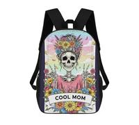 sinyumoney Mochila Escolar Infantil Con Estampado 3D, Bolsos De Viaje Bonitos Cool Mom Skeleton with Flowers Mochilas Informales Para Exteriores Para Niñas Y Mujeres 17inch