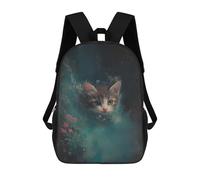 sinyumoney Mochila Escolar Infantil Con Estampado 3D, Bolsos De Viaje Bonitos Cute Kitten in Teal Mochilas Informales Para Exteriores Para Niñas Y Mujeres 17inch
