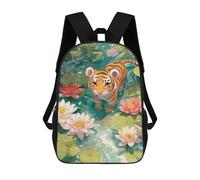 sinyumoney Mochila Escolar Infantil Con Estampado 3D, Bolsos De Viaje Bonitos Cute Tiger Cub in Lily Pond Mochilas Informales Para Exteriores Para Niñas Y Mujeres 17inch
