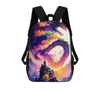 sinyumoney Mochila Escolar Infantil Con Estampado 3D, Bolsos De Viaje Bonitos Dragon Over Castle Mochilas Informales Para Exteriores Para Niñas Y Mujeres 17inch