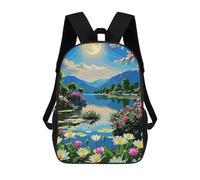 sinyumoney Mochila Escolar Infantil Con Estampado 3D, Bolsos De Viaje Bonitos Floral Lake Landscape with Moon Mochilas Informales Para Exteriores Para Niñas Y Mujeres 17inch