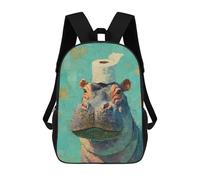 sinyumoney Mochila Escolar Infantil Con Estampado 3D, Bolsos De Viaje Bonitos Hippo with Toilet Paper Hat Mochilas Informales Para Exteriores Para Niñas Y Mujeres 17inch