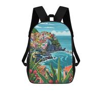 sinyumoney Mochila Escolar Infantil Con Estampado 3D, Bolsos De Viaje Bonitos Italy Cinque Terre Town Minimalist Art Mochilas Informales Para Exteriores Para Niñas Y Mujeres 17inch