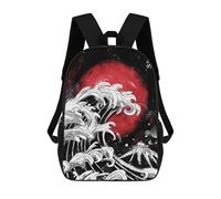 sinyumoney Mochila Escolar Infantil Con Estampado 3D, Bolsos De Viaje Bonitos Japanese Wave with Red Sun Mochilas Informales Para Exteriores Para Niñas Y Mujeres 17inch