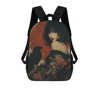 sinyumoney Mochila Escolar Infantil Con Estampado 3D, Bolsos De Viaje Bonitos Japanese Woman in Kimono with Crow Mochilas Informales Para Exteriores Para Niñas Y Mujeres 17inch