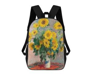 sinyumoney Mochila Escolar Infantil Con Estampado 3D, Bolsos De Viaje Bonitos Monet Bouquet of Sunflower Mochilas Informales Para Exteriores Para Niñas Y Mujeres 17inch