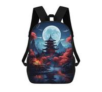 sinyumoney Mochila Escolar Infantil Con Estampado 3D, Bolsos De Viaje Bonitos Pagoda with Moon Light Mochilas Informales Para Exteriores Para Niñas Y Mujeres 17inch