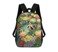 sinyumoney Mochila Escolar Infantil Con Estampado 3D, Bolsos De Viaje Bonitos Raccoon in Lily Pond Mochilas Informales Para Exteriores Para Niñas Y Mujeres 17inch