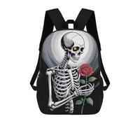 sinyumoney Mochila Escolar Infantil Con Estampado 3D, Bolsos De Viaje Bonitos Skeleton with Rose Digital Art Mochilas Informales Para Exteriores Para Niñas Y Mujeres 17inch