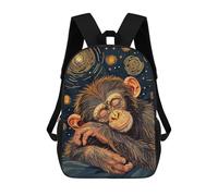 sinyumoney Mochila Escolar Infantil Con Estampado 3D, Bolsos De Viaje Bonitos Sleeping Chimpanzee in Starry Night Style Mochilas Informales Para Exteriores Para Niñas Y Mujeres 17inch