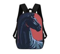 sinyumoney Mochila Escolar Infantil Con Estampado 3D, Bolsos De Viaje Bonitos Stylized Black Horse Portrait on Red Mochilas Informales Para Exteriores Para Niñas Y Mujeres 17inch