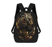 sinyumoney Mochila Escolar Infantil Con Estampado 3D, Bolsos De Viaje Bonitos Tiger Floral Gold Black Mochilas Informales Para Exteriores Para Niñas Y Mujeres 17inch