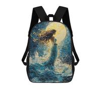 sinyumoney Mochila Escolar Infantil Con Estampado 3D, Bolsos De Viaje Bonitos Woman in Blue Dress Under Moon Mochilas Informales Para Exteriores Para Niñas Y Mujeres 17inch