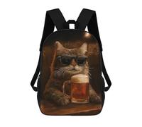 sinyumoney Mochila Escolar Infantil Cool Cat with Beer Mochila Escolar Infantil De Moda Informal Mochilas De Viaje Con Estampado 3D Divertidas Y Geniales Bolsas Para Libros 17inch
