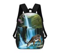 sinyumoney Mochila Escolar Infantil Deer Drinking Water near Waterfall Mochila Escolar Infantil De Moda Informal Mochilas De Viaje Con Estampado 3D Divertidas Y Geniales Bolsas Para Libros 17inch