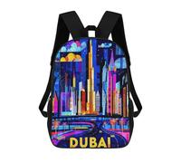 sinyumoney Mochila Escolar Infantil Dubai Vibrant Skyline - Geometric Cityscape Art Mochila Infantil Estampada Mochila De Viaje Para Niños Y Niñas Mochila Escolar 17inch