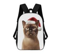 sinyumoney Mochila Escolar Infantil Festive Burmese Cat in Santa Hat Mochila Infantil Estampada Mochila De Viaje Para Niños Y Niñas Mochila Escolar 17inch