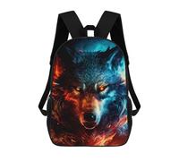 sinyumoney Mochila Escolar Infantil Flaming Wolf Artwork -3 Mochila Escolar Infantil De Moda Informal Mochilas De Viaje Con Estampado 3D Divertidas Y Geniales Bolsas Para Libros 17inch