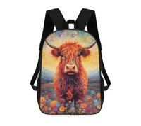 sinyumoney Mochila Escolar Infantil Floral Highland Cow Mochila Escolar Infantil De Moda Informal Mochilas De Viaje Con Estampado 3D Divertidas Y Geniales Bolsas Para Libros 17inch
