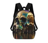 sinyumoney Mochila Escolar Infantil Golden Skull Mochila Escolar Infantil De Moda Informal Mochilas De Viaje Con Estampado 3D Divertidas Y Geniales Bolsas Para Libros 17inch