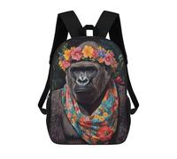 sinyumoney Mochila Escolar Infantil Gorilla in Floral Headband Mochila Escolar Infantil De Moda Informal Mochilas De Viaje Con Estampado 3D Divertidas Y Geniales Bolsas Para Libros 17inch