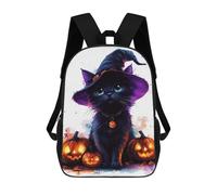sinyumoney Mochila Escolar Infantil Halloween Cat with Pumpkins Mochila Escolar Infantil De Moda Informal Mochilas De Viaje Con Estampado 3D Divertidas Y Geniales Bolsas Para Libros 17inch