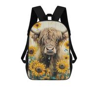 sinyumoney Mochila Escolar Infantil Highland Cow with Sunflowers Mochila Escolar Infantil De Moda Informal Mochilas De Viaje Con Estampado 3D Divertidas Y Geniales Bolsas Para Libros 17inch
