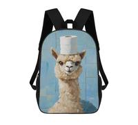 sinyumoney Mochila Escolar Infantil Impresa En 3D Alpaca with Toilet Paper Hat 17inch Para Niños, Mochila De Viaje De Alta Capacidad, Mochila Escolar De Moda Para Niños