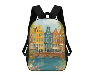 sinyumoney Mochila Escolar Infantil Impresa En 3D Amsterdam Canal Houses And Bicycles Mochilas De Moda Informales Mochilas Infantiles Mochila Informal Para Exteriores Bolsas De Viaje Bonitas 17inch