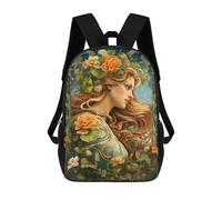 sinyumoney Mochila Escolar Infantil Impresa En 3D Art Nouveau Floral Portrait 17inch Para Niños, Mochila De Viaje De Alta Capacidad, Mochila Escolar De Moda Para Niños