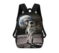 sinyumoney Mochila Escolar Infantil Impresa En 3D Astronaut on The Moon with Earth in Background Para Niños, Mochila De Viaje De Alta Capacidad, Mochila Informal Para Niños 17inch