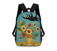 sinyumoney Mochila Escolar Infantil Impresa En 3D Black Cat And Sunflowers Painting Mochilas Para Libros Mochilas De Viaje Informales Mochila De Gran Capacidad Para Niños 17inch