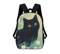 sinyumoney Mochila Escolar Infantil Impresa En 3D Black Cat in Flowers Mochila Mochilas Deportivas Para Niños Y Niñas Mochila De Moda 17inch