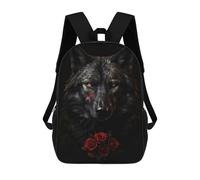 sinyumoney Mochila Escolar Infantil Impresa En 3D Black Wolf Dark Red Rose Mochila Mochilas Deportivas Para Niños Y Niñas Mochila De Moda 17inch