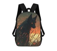 sinyumoney Mochila Escolar Infantil Impresa En 3D Black Wolf with Glowing Eyes Mochilas Para Libros Mochilas De Viaje Informales Mochila De Gran Capacidad Para Niños 17inch