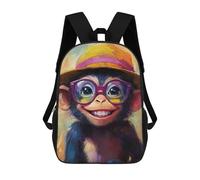 sinyumoney Mochila Escolar Infantil Impresa En 3D Blissful Monkey in Hat Mochilas Para Libros Mochilas Escolares De Viaje De Alta Capacidad Para Niños/estudiantes/adultos 17inch