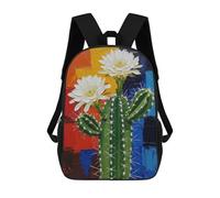 sinyumoney Mochila Escolar Infantil Impresa En 3D Blooming Cactus Painting with Colorful Background Mochila Mochilas Deportivas Para Niños Y Niñas Mochila De Moda 17inch