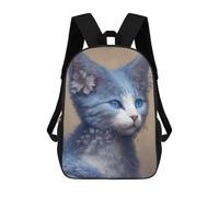 sinyumoney Mochila Escolar Infantil Impresa En 3D Blue Cat with Flowers 17inch Para Niños, Mochila De Viaje De Alta Capacidad, Mochila Escolar De Moda Para Niños