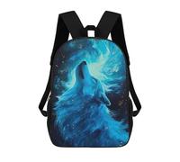 sinyumoney Mochila Escolar Infantil Impresa En 3D Blue Wolf Howling at Moon 17inch Para Niños, Mochila De Viaje De Alta Capacidad, Mochila Escolar De Moda Para Niños