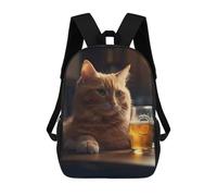 sinyumoney Mochila Escolar Infantil Impresa En 3D Cat A Glasses of Beer Para Niños Mochilas De Viaje De Alta Capacidad Bolsas Para Libros Mochila Escolar Infantil Mochila 17inch