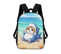 sinyumoney Mochila Escolar Infantil Impresa En 3D Cat in Shark Costume on Beach Mochila Mochilas Deportivas Para Niños Y Niñas Mochila De Moda 17inch