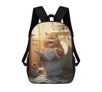 sinyumoney Mochila Escolar Infantil Impresa En 3D Cat Reading Newspaper on Toilet Mochila Mochilas Deportivas Para Niños Y Niñas Mochila De Moda 17inch