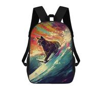 sinyumoney Mochila Escolar Infantil Impresa En 3D Cat Surfing Para Niños Mochilas De Viaje De Alta Capacidad Bolsas Para Libros Mochila Escolar Infantil Mochila 17inch
