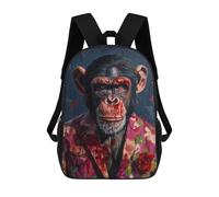sinyumoney Mochila Escolar Infantil Impresa En 3D Chimpanzee in Floral Suit Painting Mochilas Para Libros Mochilas De Viaje Informales Mochila De Gran Capacidad Para Niños 17inch